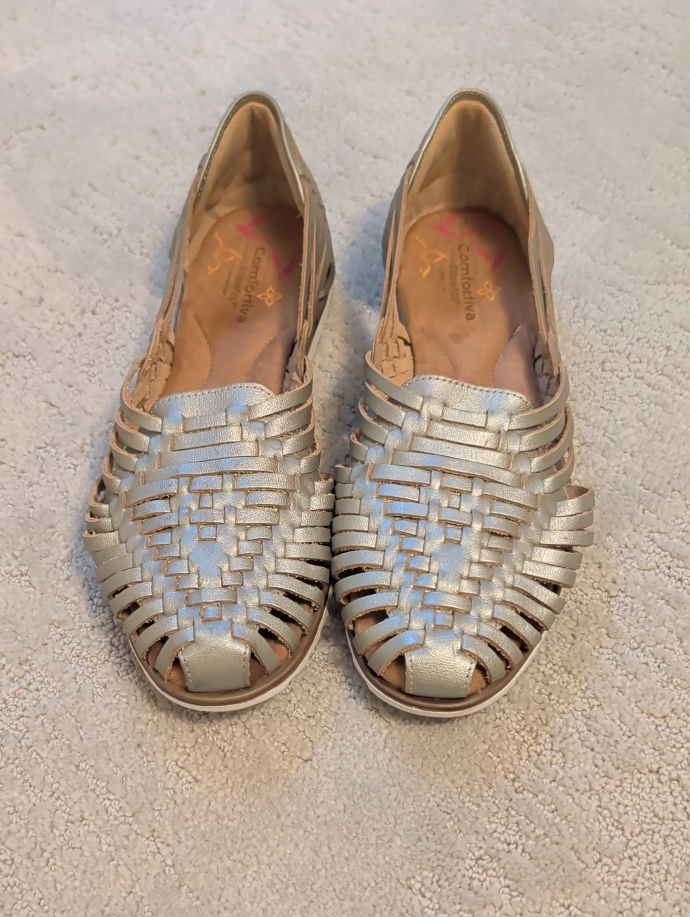 Comfortiva Metallic Silver Woven Huarache Slip-On Flats